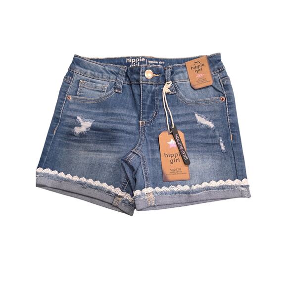 Hippie Girl Regular Rise Shortie Adjustable Wasteband Soft Stretchy Jean Shorts - Picture 1 of 8